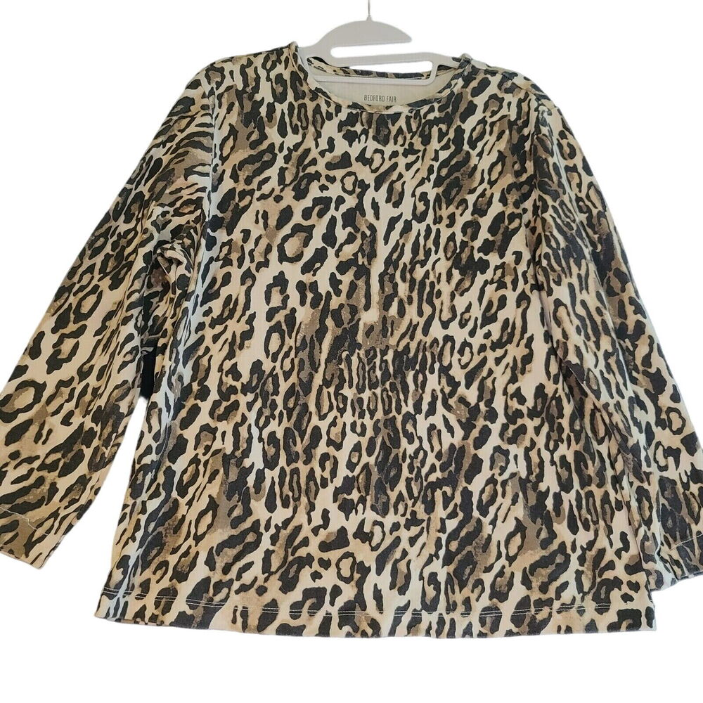Bedford Fair Womens Top Multi-Color Size Large Cotton Blend Pullover Long Sleeve